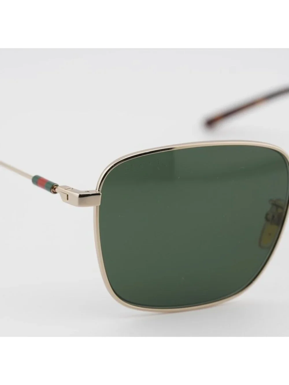 Gucci GG2097SK 002 Sunglasses Gold Square Frame, Green Lenses